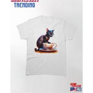 Black Cat And Porcelain Coffee Cup Classic Tshirt